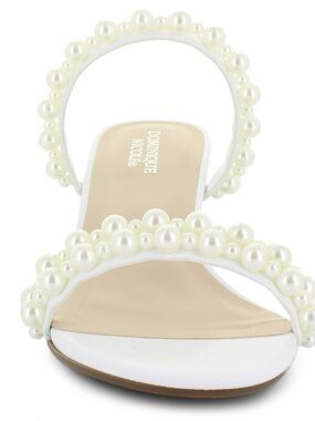Dominique Nicole Elegant Bridal White Pearl Block Heel Sandals
